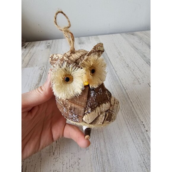 Sisal owl ornament bottle brush bird life like wood - Picture 7 of 9